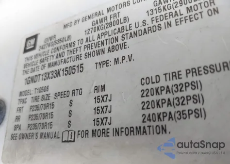 2003 Chevrolet Blazer Ls из США, поврежденный, VIN 1GNDT13X33K150515